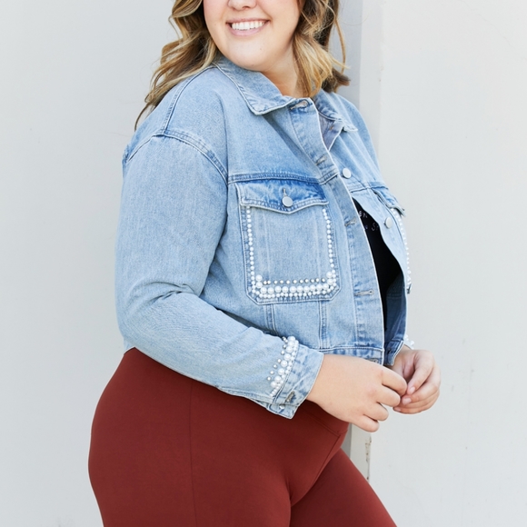 Pearl Trim Cropped Denim Jacket - Picture 10 of 11